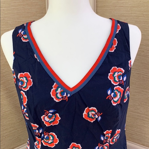 Boden Midi-Dress, Navy Orange Floral Pattern Dress, Sleeveless Business Casual - Picture 4 of 16